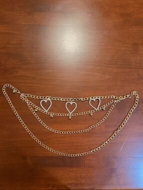 NWOT Gold Heart Chain Belt - Triple Heart Accent